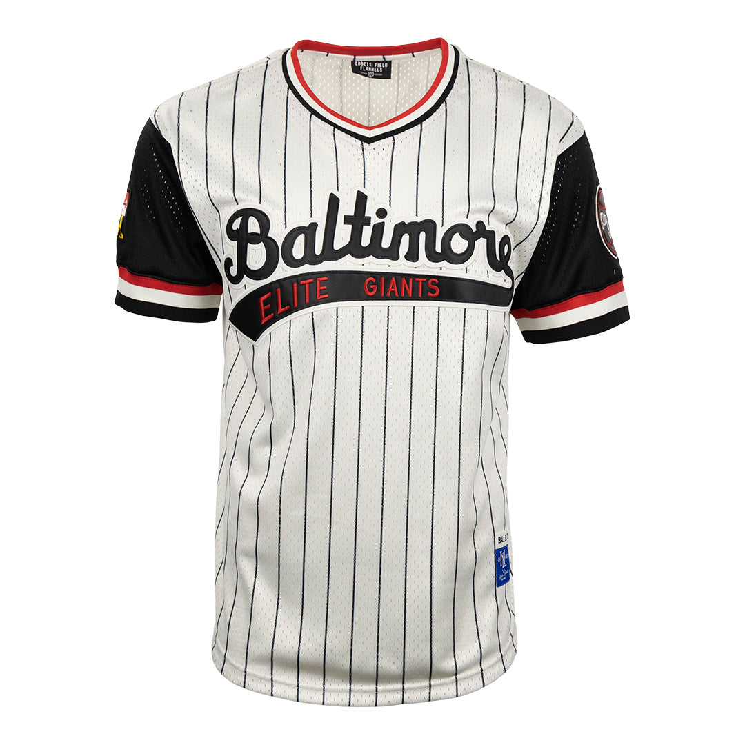 Ebbets Field Flannels Montreal Black Panthers Vintage Inspired NL Pinstripe Replica V-Neck Mesh Jersey