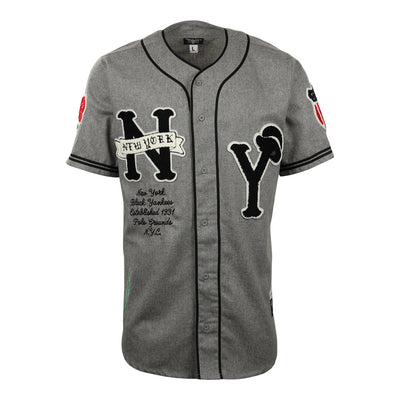 Ebbets Field Flannels New York Black Yankees Vintage Inspired NL Pinstripe Replica V-Neck Mesh Jersey