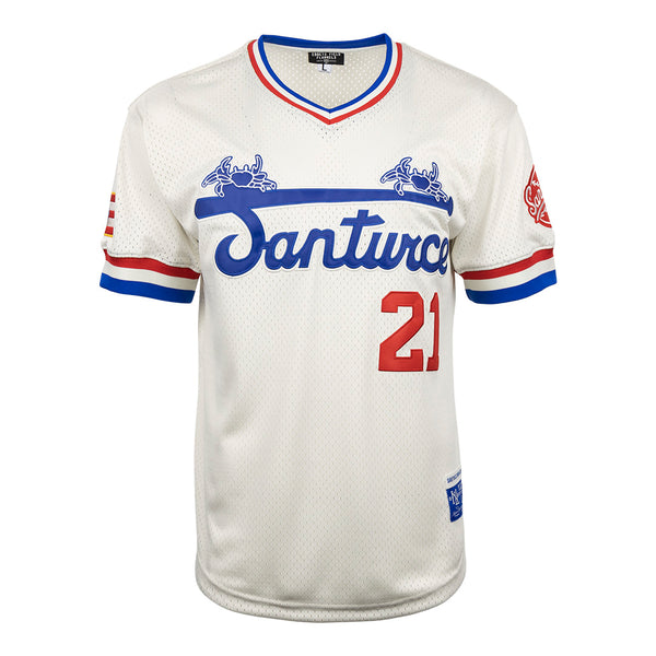 Men's Santurce Cangrejeros #21 Rings & Crwns Cream Mesh Replica V-Neck  Jersey